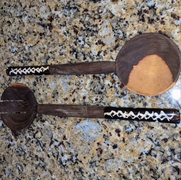 African Teak Salad Serving Spoons from Kenya - Picture 5 of 8